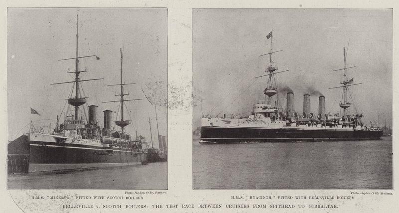 Belleville v Scotch Boilers, a Cruiserek tesztversenye Spitheadtől Gibraltárig alkotó: English Photographer