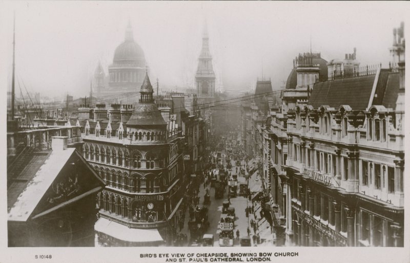 Madártávlat a Cheapside-ról, amelyen a Bow Church és a St Pauls Cathedral, London látható alkotó: English Photographer
