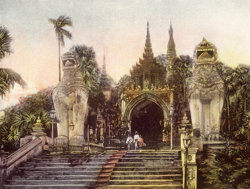 Burma / Mianmar: Dagon pagoda régi bejárata (színes fénykép) alkotó: English Photographer
