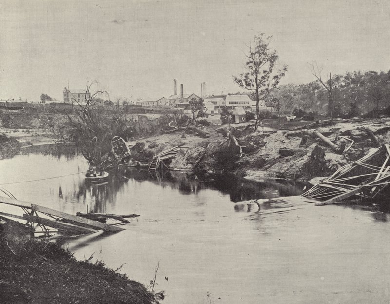 Burnley híd a Yarra felett, az 1891. júliusi áradások után alkotó: English Photographer