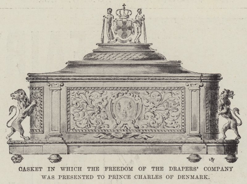 Koporsó, amelyben a Freedom of the Drapers Company-t átadták Károly dán hercegnek alkotó: English Photographer