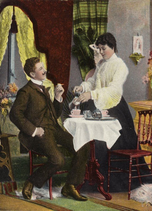 Pár együtt teát iszik (chromolitho) alkotó: English Photographer