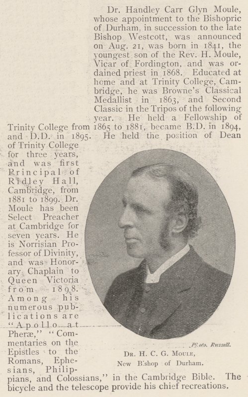 Dr. H C G Moule, Durham új püspöke alkotó: English Photographer