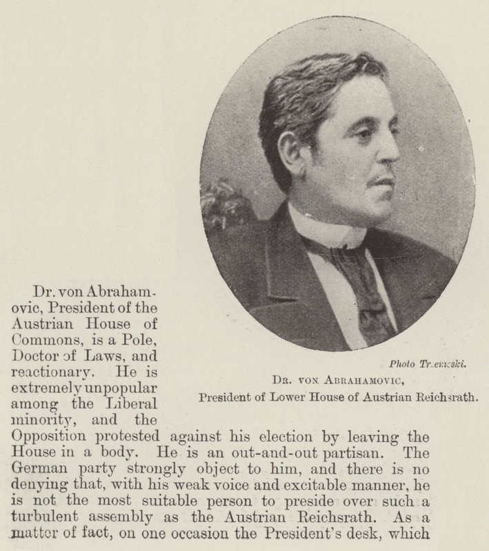 Dr. von Abramovics, az Osztrák Reichsrat Alsóházának elnöke alkotó: English Photographer