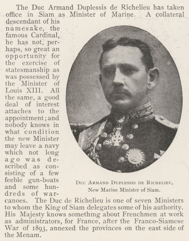 Armand Duplessis de Richelieu herceg, Sziám új tengerészeti minisztere alkotó: English Photographer