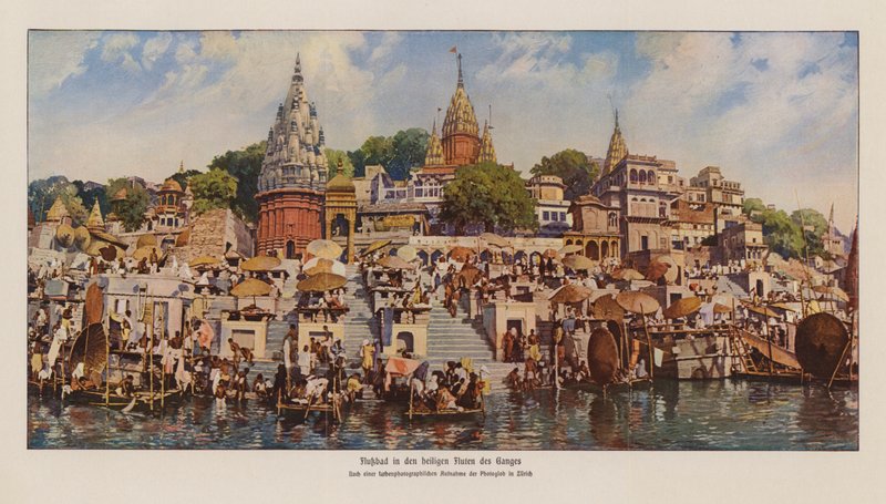 Gátak Varanasiban a Gangesz folyónál, India (színes fotó) alkotó: English Photographer
