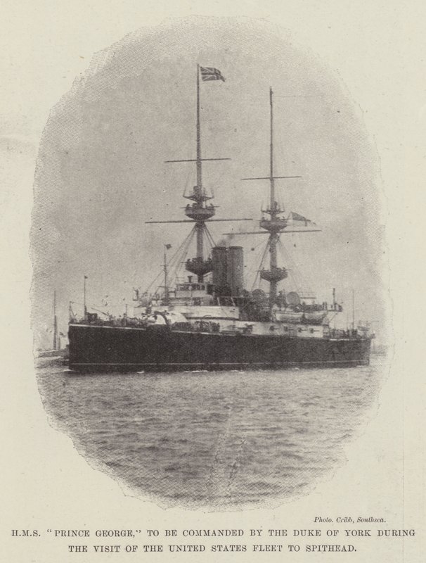 HMS György herceg, amelyet York hercege vezényel az Egyesült Államok Flotta Spithead-i látogatása során alkotó: English Photographer