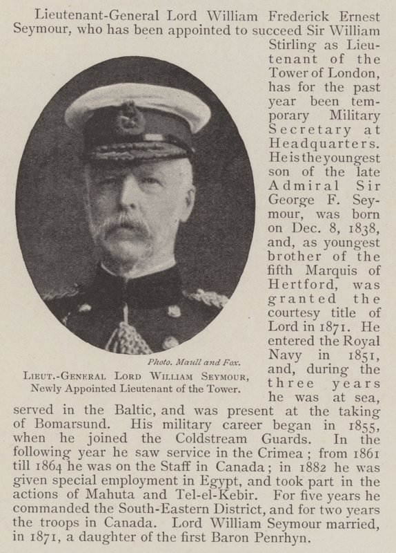 Lord William Seymour főhadnagy, a Tower újonnan kinevezett hadnagya alkotó: English Photographer