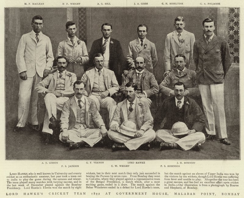 Lord Hawkes krikettcsapat 1892 kormányházban, Malabar Pointban, Bombayben alkotó: English Photographer