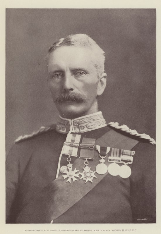 Woodgate vezérőrnagy, a dél-afrikai 9. dandár parancsnoka, megsebesült Spion Kopnál alkotó: English Photographer