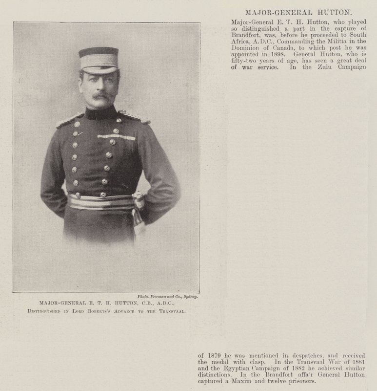 E T H Hutton vezérőrnagy, CB, ADC, kitüntetéssel Lord Robertss Advance to the Transvaal alkotó: English Photographer