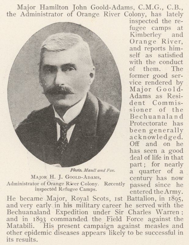 H. J. Goold-Adams őrnagy, az Orange River Colony adminisztrátora nemrégiben ellenőrizte a menekülttáborokat alkotó: English Photographer