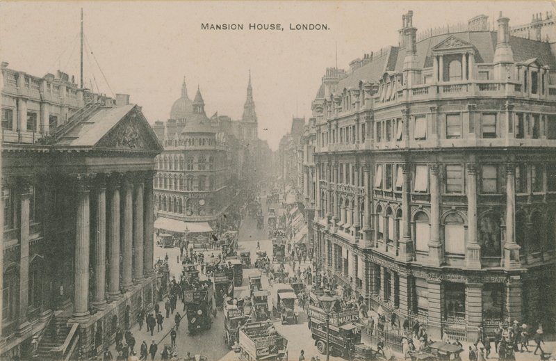 Mansion House, London. 1913-ban feladott képeslap. alkotó: English Photographer