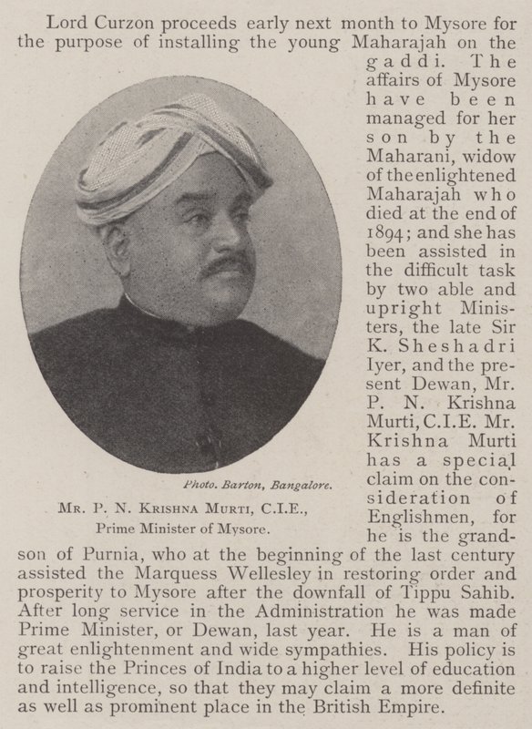 P N Krishna Murti, CIE, Mysore miniszterelnöke alkotó: English Photographer