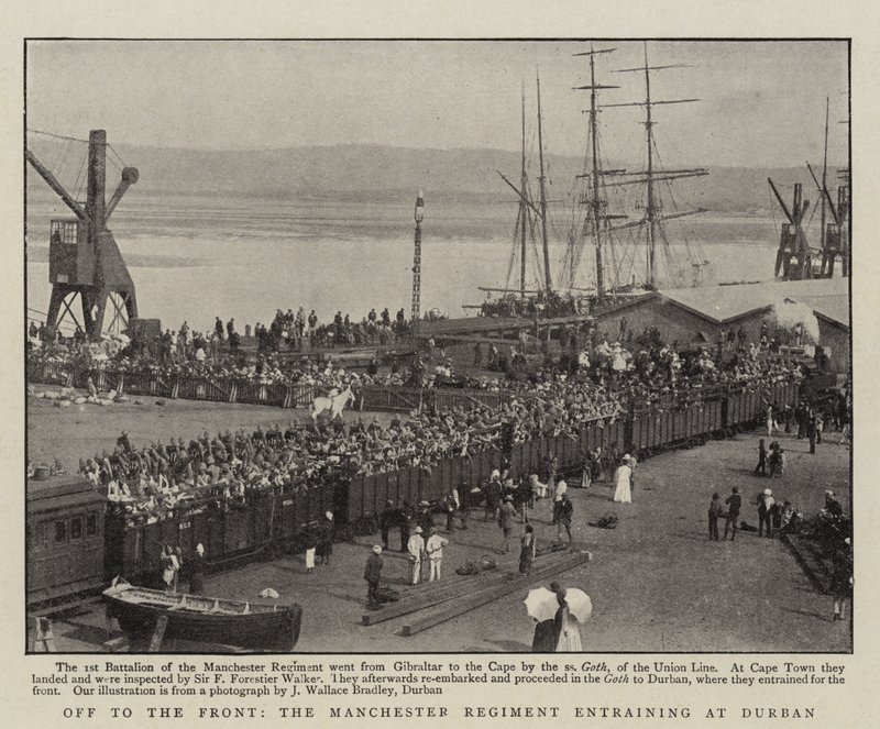 A frontra, a Manchester Regiment bevonulása Durbanbe alkotó: English Photographer