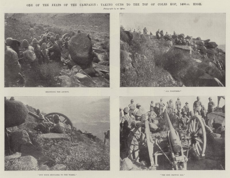 A kampány egyik bravúrja, a fegyverek a 1400 láb magas Coles Kop tetejére alkotó: English Photographer