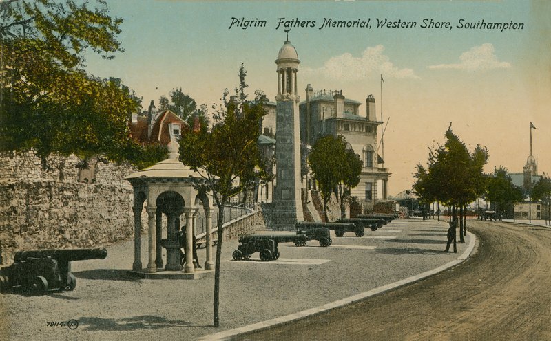 Pilgrim Fathers Memorial, Western Shore, Southampton. 1913-ban feladott képeslap. alkotó: English Photographer
