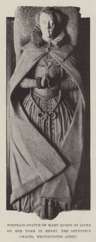 Mária skót királynő portrészobra a sírján a Hetedik Henrik kápolnában, Westminster Abbey alkotó: English Photographer