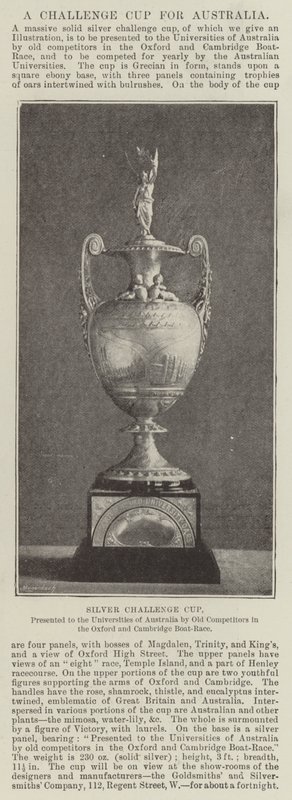 Silver Challenge Cup, amelyet régi versenyzők ajándékoztak az ausztrál egyetemeknek az oxfordi és a cambridge-i hajóversenyen alkotó: English Photographer
