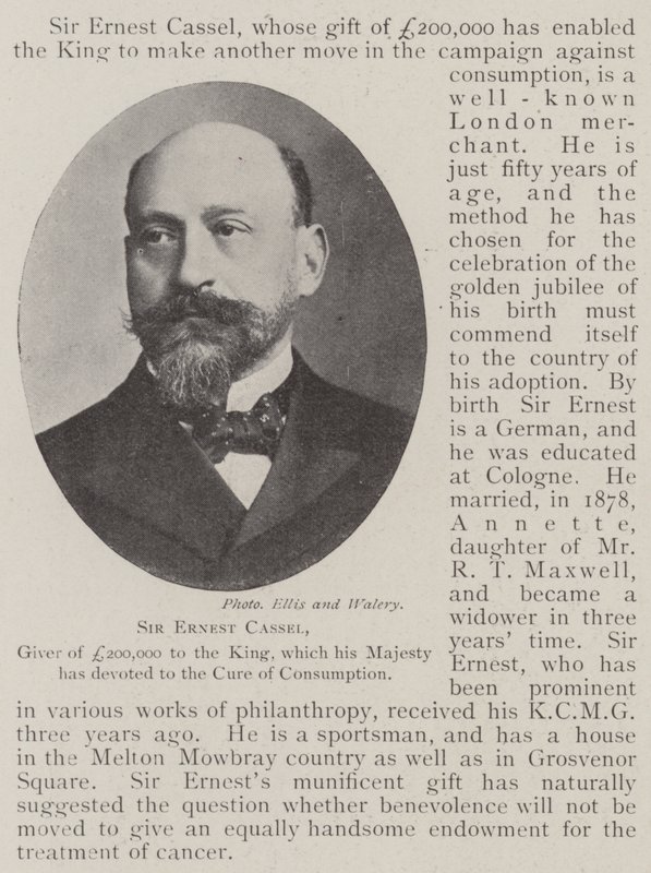 Sir Ernest Cassel, 200 000 GBP adományozója a királynak, amelyet őfelsége a fogyasztás gyógyítására fordított alkotó: English Photographer