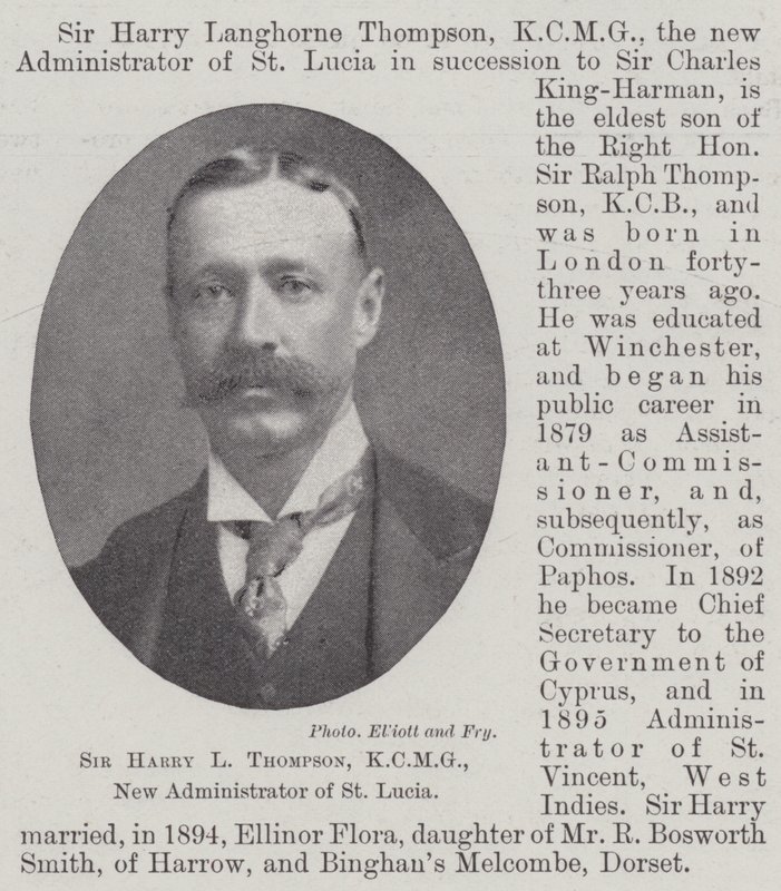 Sir Harry L Thompson, KCMG, St Lucia új adminisztrátora alkotó: English Photographer