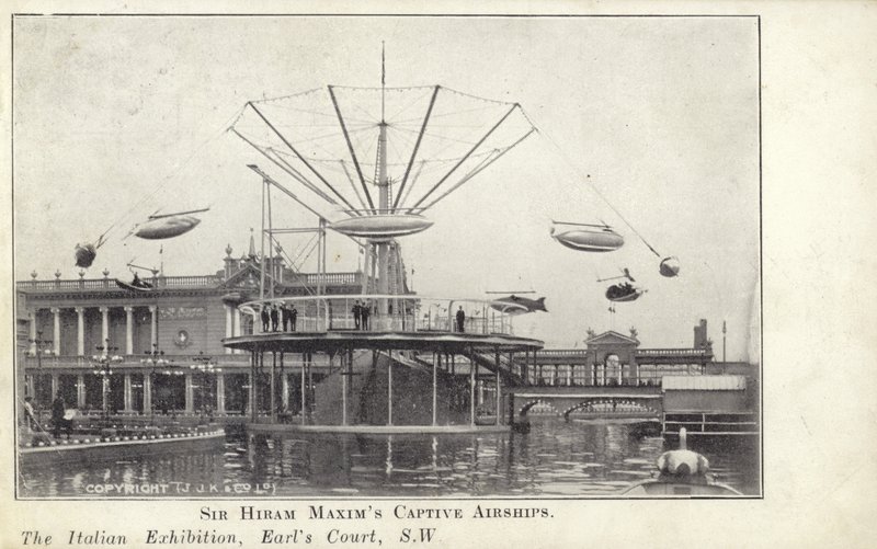 Sir Hiram Maxims fogságban lévő léghajók az olasz kiállításon, amelyre 1904-ben került sor a londoni Earls Courtban alkotó: English Photographer