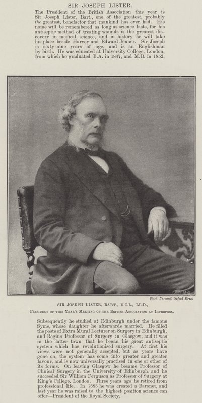 Sir Joseph Lister, Baronet, DCL, LLD, a British Association éves találkozójának elnöke Liverpoolban alkotó: English Photographer