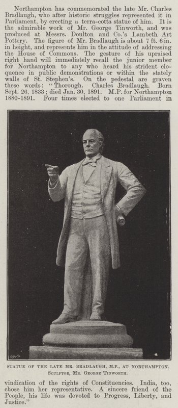 A néhai Bradlaugh parlamenti képviselő szobra Northamptonban, szobrász, George Tinworth úr alkotó: English Photographer