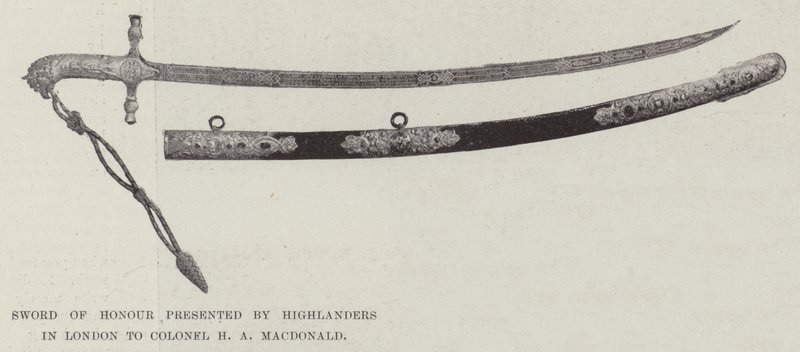 Becsületkard a Highlanders által Londonban H A MacDonald ezredesnek alkotó: English Photographer