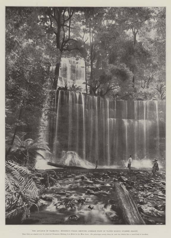 The Advance of Tasmania, Russells Falls, az átlagos vízhozamot mutatja a nyári szezonban alkotó: English Photographer