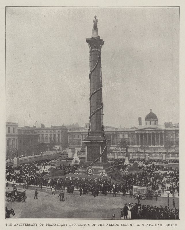 Trafalgar évfordulója, a Nelson-oszlop díszítése a Trafalgar Square-en alkotó: English Photographer