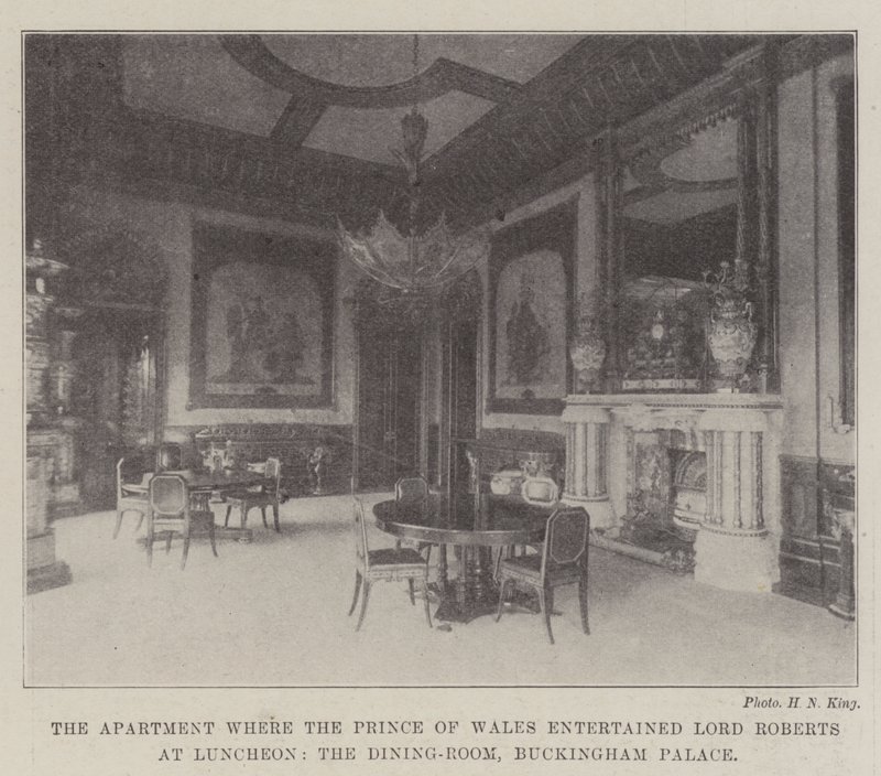 Az apartman, ahol a walesi herceg megvendégelte Lord Robertst az ebéden, az étkező, a Buckingham-palota alkotó: English Photographer
