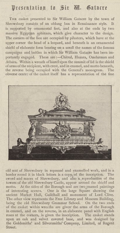 A Shrewsbury városa által Sir William Gatacre-nek ajándékozott koporsót alkotó: English Photographer