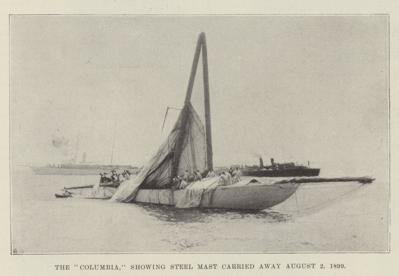 A Columbia, amelyen acélárboc látható, 1899. augusztus 2-án szállították el alkotó: English Photographer
