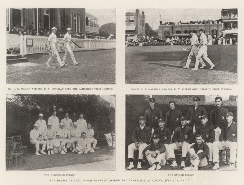 A döntetlen krikettmérkőzés Oxford és Cambridge között a Lordsban, július 4., 5. és 6. alkotó: English Photographer