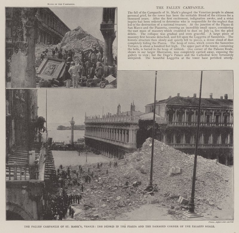 A velencei Szent Márk-templom, a törmelék a Piazza-ban és a Palazzo Reale sérült sarka alkotó: English Photographer