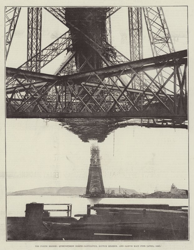 The Forth Bridge, Queensferry North Cantilever, alsó tag és Garvie Main Pier (1889. április) alkotó: English Photographer