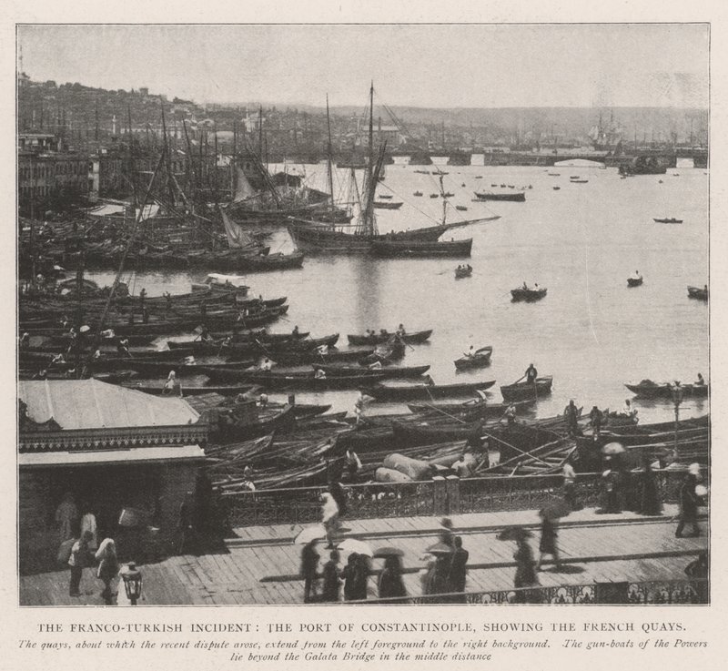 A francia-török incidens, a konstantinápolyi kikötő, a francia rakpartok bemutatásával alkotó: English Photographer