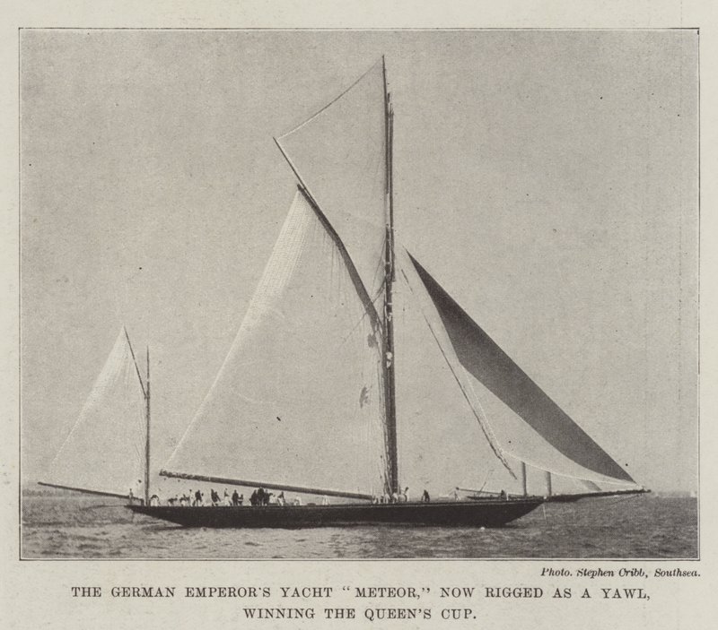 A német császárok Yacht Meteorja, amelyet most Yawl-ként szereltek fel, megnyerte a Queens Cupot alkotó: English Photographer