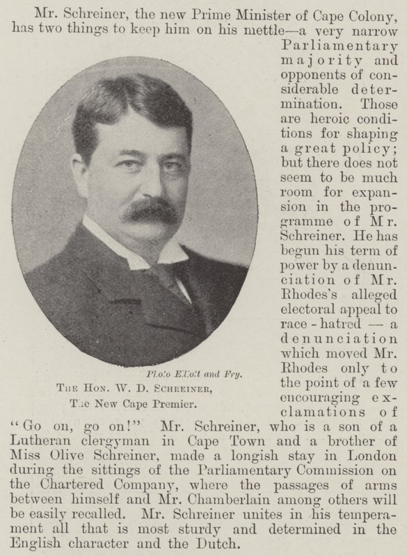 A tisztelt W D Schreiner, a New Cape Premier alkotó: English Photographer