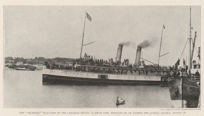 Az Islander, a Canadian Pacific Alaska Line zászlóshajója, jéghegy tört össze Juneaunál, Alaszkában, augusztus 16. alkotó: English Photographer