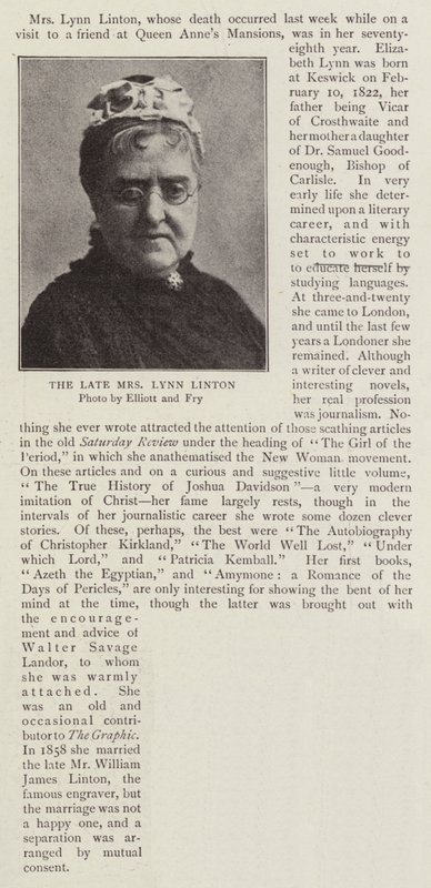A néhai Mrs. Lynn Linton alkotó: English Photographer