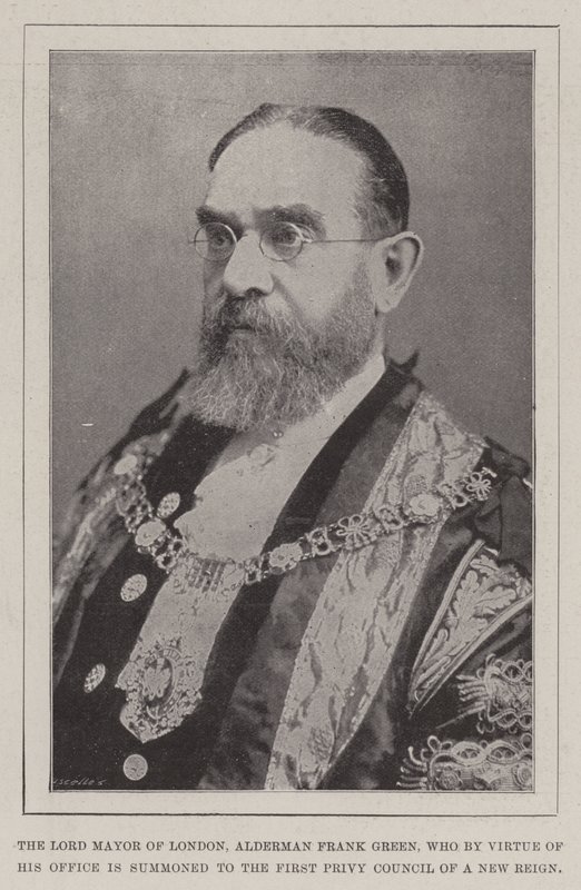 London főpolgármestere, Frank Green alderman, akit hivatalából adódóan beidéznek az új uralkodás első titkos tanácsába. alkotó: English Photographer