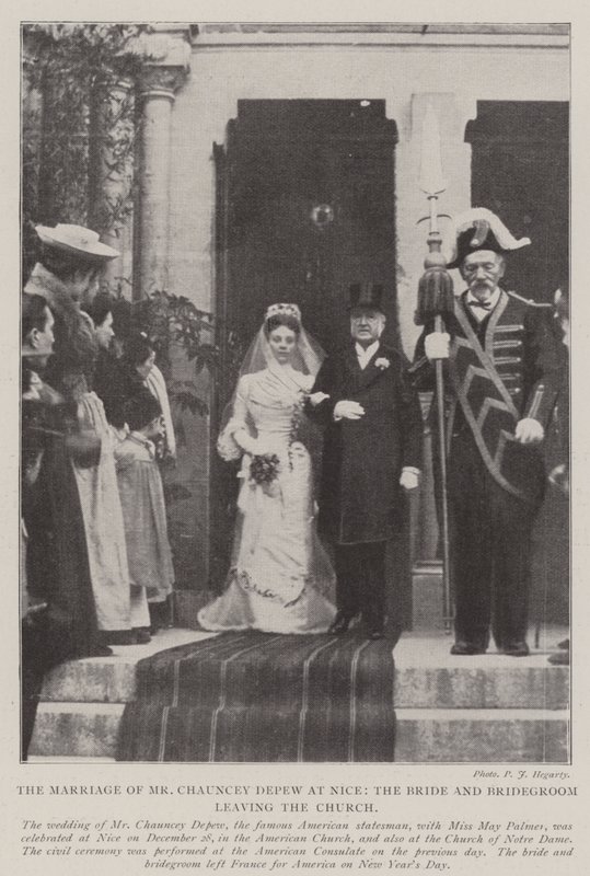 Chauncey Depew úr házassága Nizzában, a menyasszony és a vőlegény elhagyja az egyházat alkotó: English Photographer