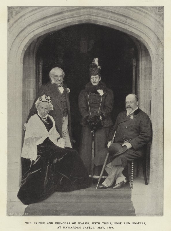 A walesi herceg és hercegnő vendéglátójukkal és háziasszonyukkal a Hawarden kastélyban, 1897. május alkotó: English Photographer