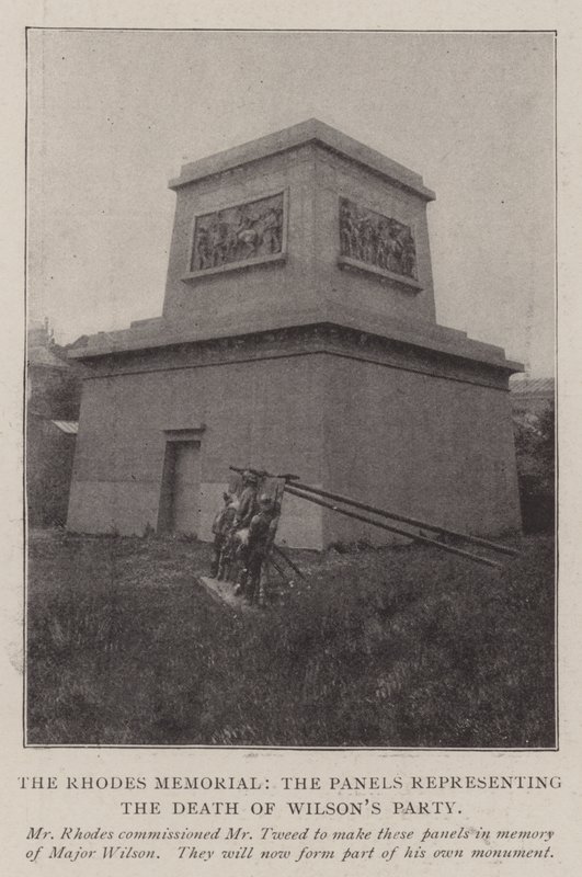 A Rodosz-emlékmű, a Wilsons Halála Pártját képviselő panelek alkotó: English Photographer