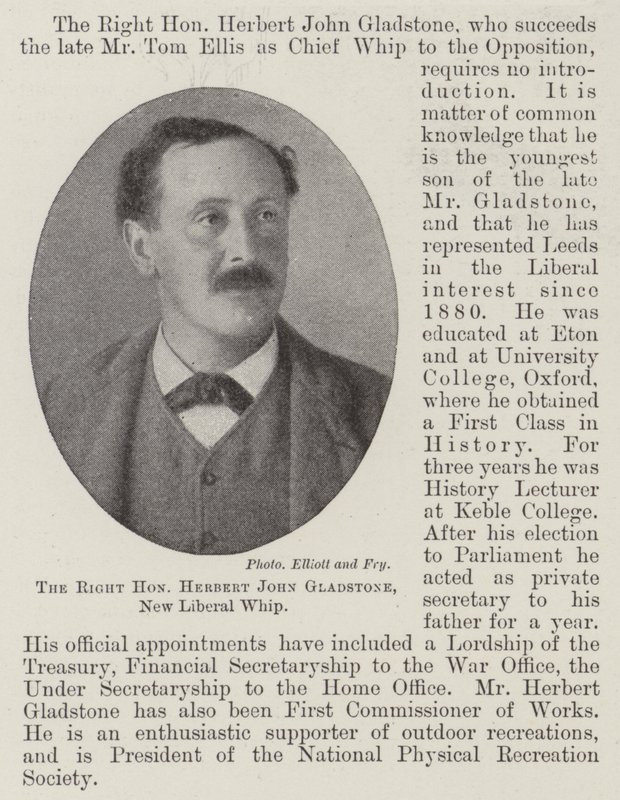 The Right Honorable Herbert John Gladstone, New Liberal Whip alkotó: English Photographer