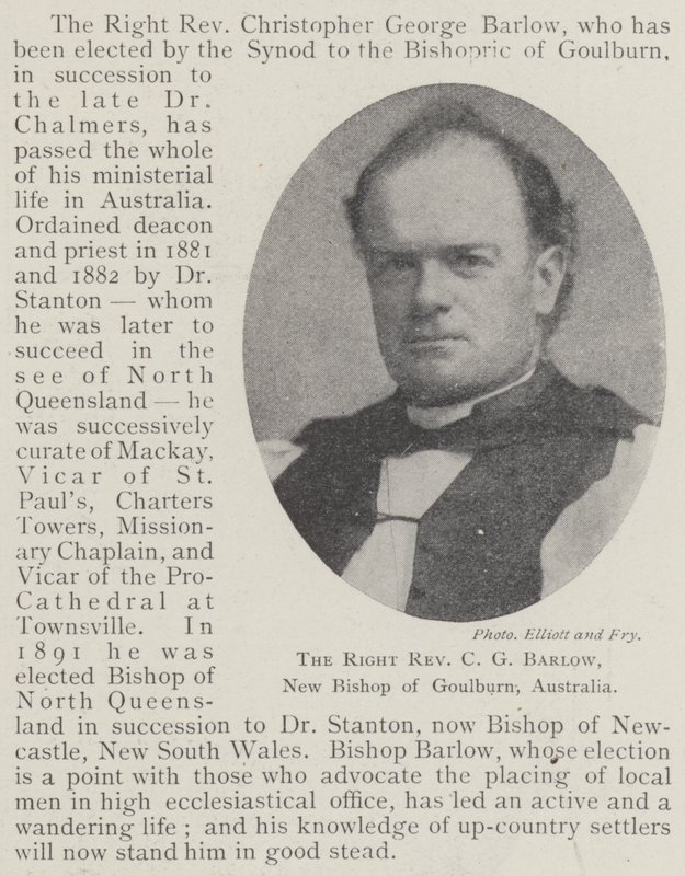 C. G Barlow jobb tiszteletes, Goulburn új püspöke, Ausztrália alkotó: English Photographer