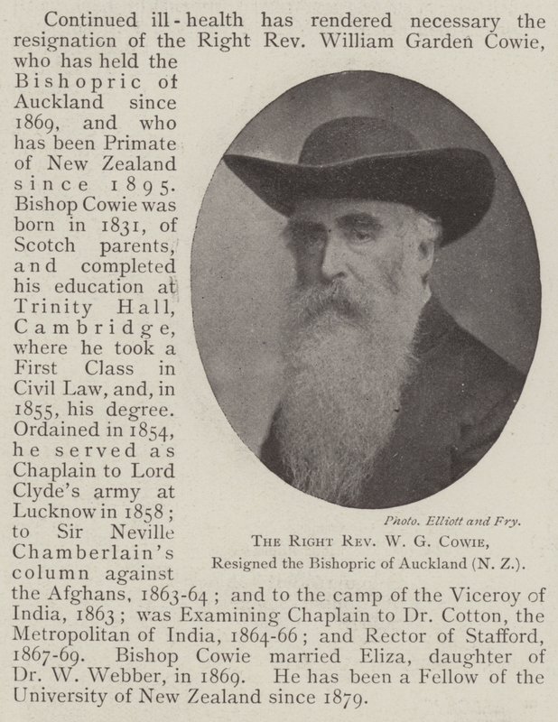 W G Cowie jobb tiszteletes lemondott az aucklandi püspökségről (Új-Zéland) alkotó: English Photographer