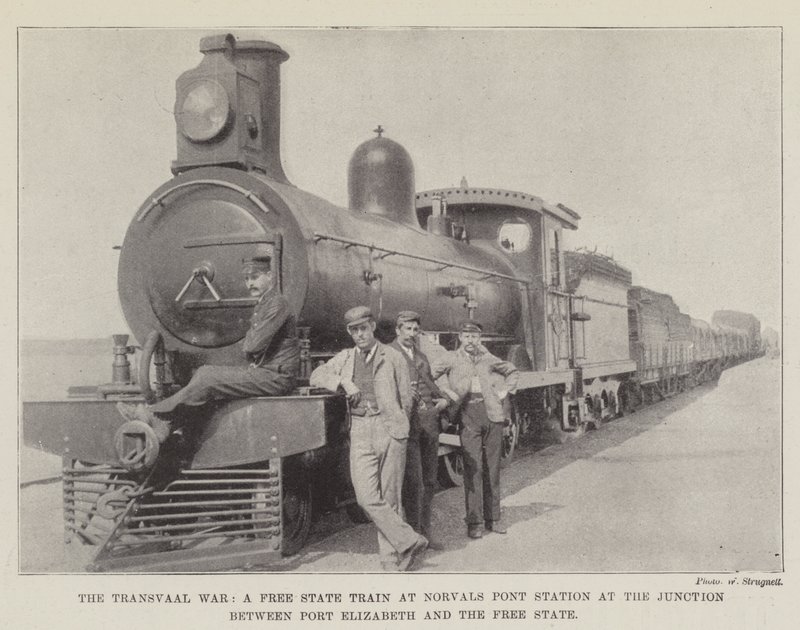A Transvaal War, egy Free State vonat a Norvals Pont állomáson a Port Elizabeth és a Free State csomópontjában alkotó: English Photographer